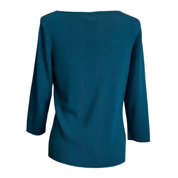 Rafaella Womens Teal Asymmetrical Neck Top L 3/4 Sleeves Office - Picture 2 of 6